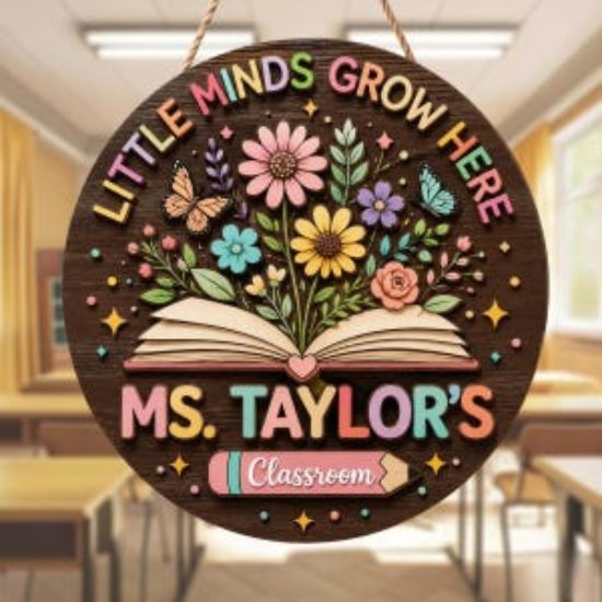 Cute Teacher Gifts, 2 Layer Wooden Sign Teacher Door Hanger, Classroom Welcome Sign, Back to School Gift, Custom Teacher Name Sign, Floral