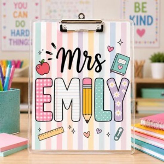 Personalized Teacher Clipboard Custom Striped Acrylic Clipboard With Name Back To School Teacher Appreciation Gift End Of Year Teacher Gift