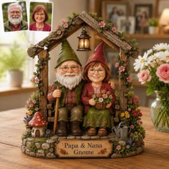 Personalized 2D Flat Custom Photo Grandparents Gnome Wooden Block, Papa Nana Mushroom Decor, Grandma Grandpa Birthday Gift