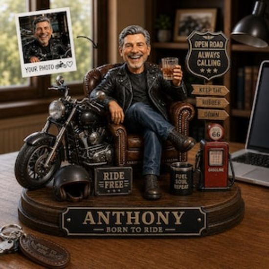 Personalized Motorcycle 2D Flat Wooden Block, Custom Biker Photo Figurine, Ride Free Desk Decor, Dad Birthday Father's Day Gift, Brithday