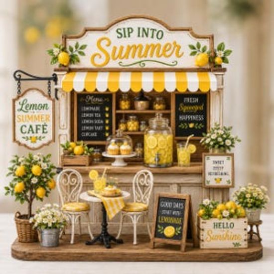 Custom Lemon Summer Cafe 2D Acrylic Plaque, Acrylic Decor Table, Farmhouse Shelf Sitter