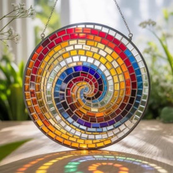 Regenbogen Spirale Glas Suncatcher / Mosaik Stil Glaskunst / Buntes Geometrisches Dekor / Geschenk für Kunstliebhaber / Geeignet für die Kunstdekoration der Kirche