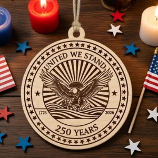 USA 250th Anniversary Ornament 1776-2026, United We Stand Eagle Wood Ornament, Patriotic Christmas Ornament, American Flag Gift