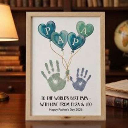 Papa Handprint Art Gift, Fathers Day Gift from Kids, Personalized Balloon Handprint Print, Papa Keepsake Gift, Family Art