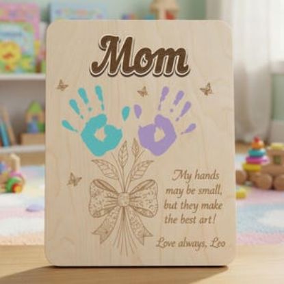 Personalized Mom Handprint Sign DIY Kit, Custom Mother’s Day Gift Wooden Plaque, Kids Baby Handprint Art Keepsake, New Mom Gift