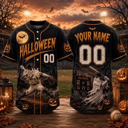 Personalized Halloween Baseball Jersey, Custom Name Pumpkin Shirt, Spooky Season Jersey, Halloween Party Outfit, Fall Gift