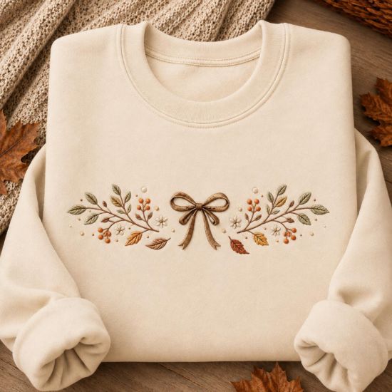 Embroidered Autumn Leaves Sweatshirt, Fall Maple Leaf Crewneck Pullover, Cozy Seasonal Apparel, Thanksgiving Gift for Her